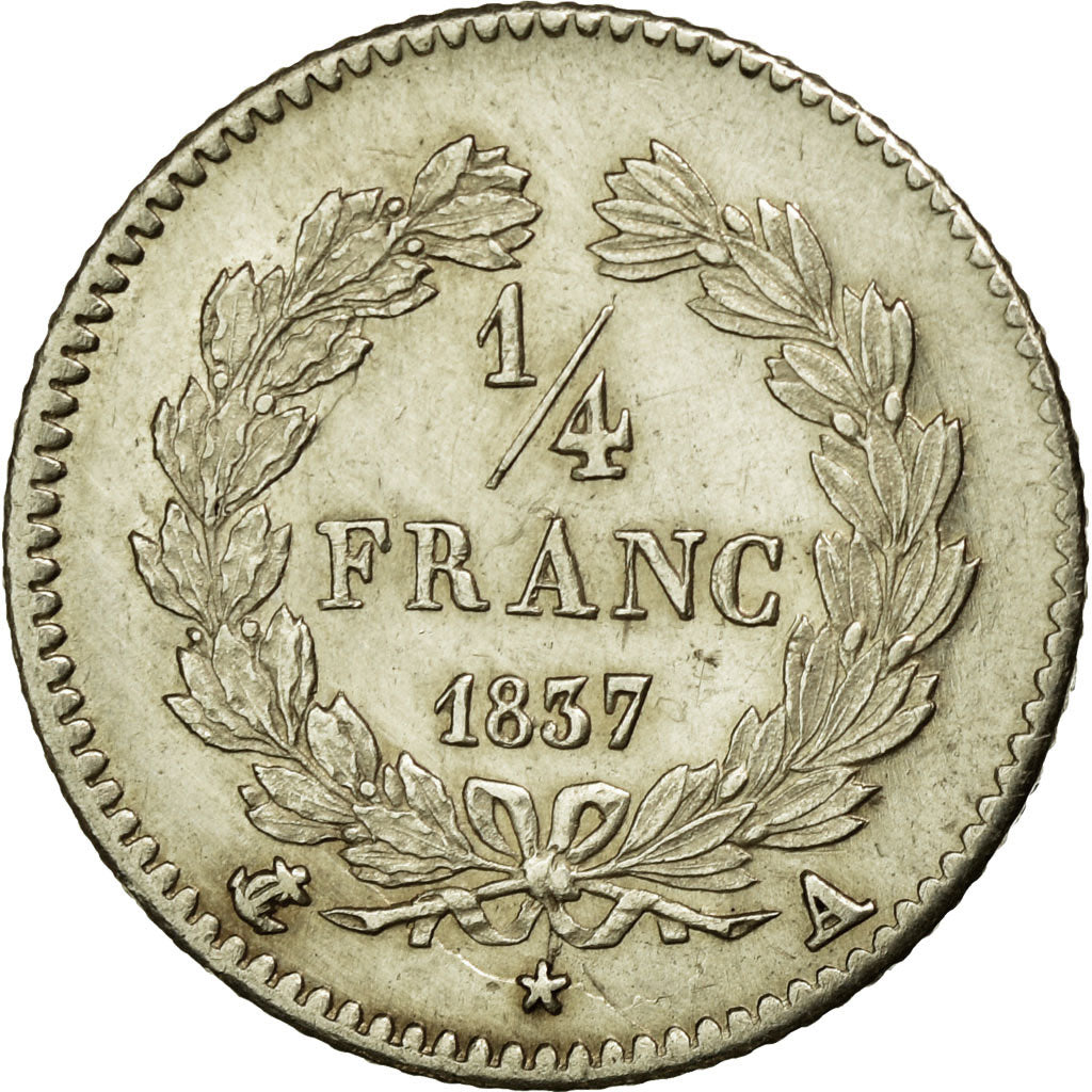Coin, France, Louis-Philippe, 1/4 Franc, 1837, Paris, AU(55-58), Silver