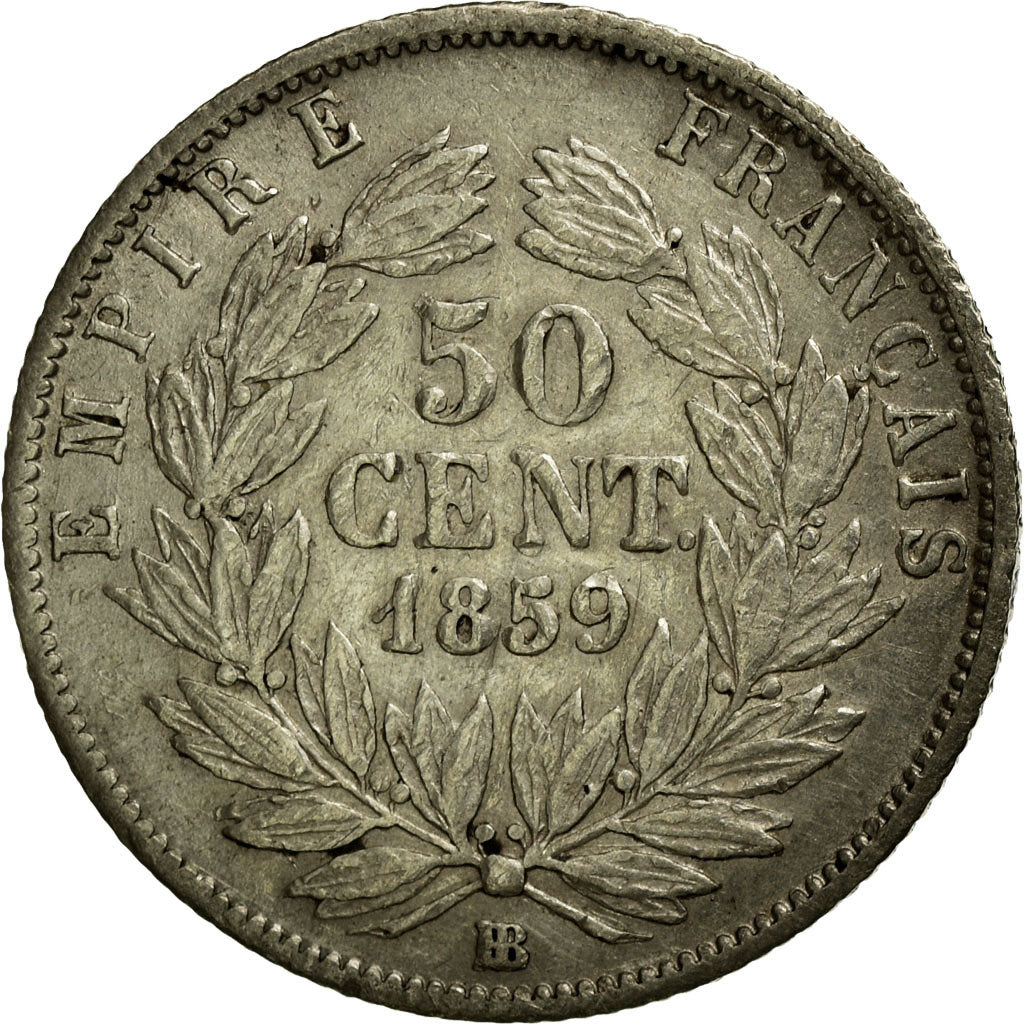 Monnaie, France, Napoleon III, Napoléon III, 50 Centimes, 1859, Strasbourg