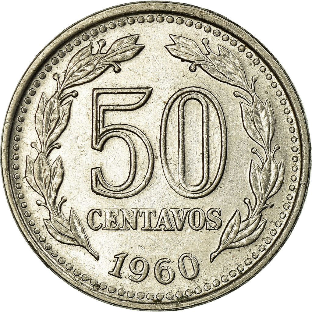 Moneda, Argentina, 50 Centavos, 1960, MBC, Níquel recubierto de acero, KM:56