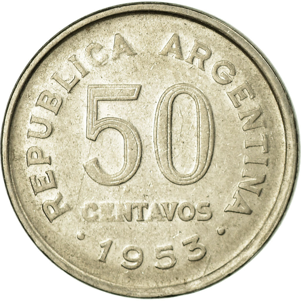 Moneta, Argentina, 50 Centavos, 1953, BB, Acciaio ricoperto in nichel, KM:49