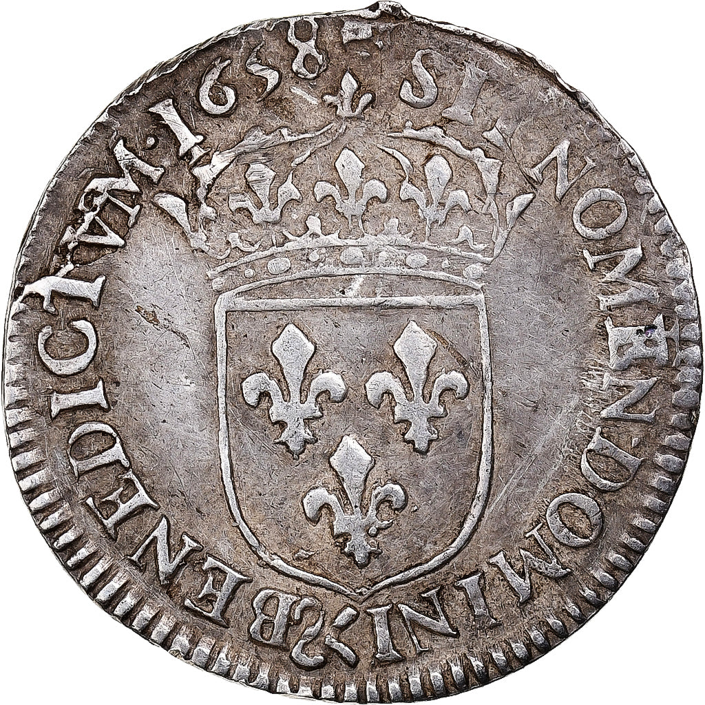 France, Louis XIV, 1/12 Ecu à la mèche longue, 1658, Aix, Silver, EF(40-45)