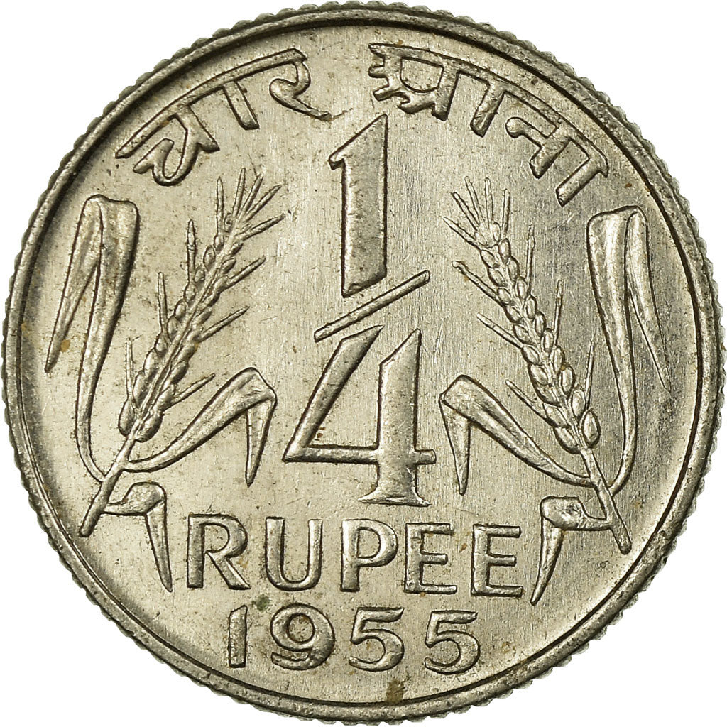 Moneda, INDIA-REPÚBLICA, 1/4 Rupee, 1955, Calcutta, MBC, Níquel, KM:5.3