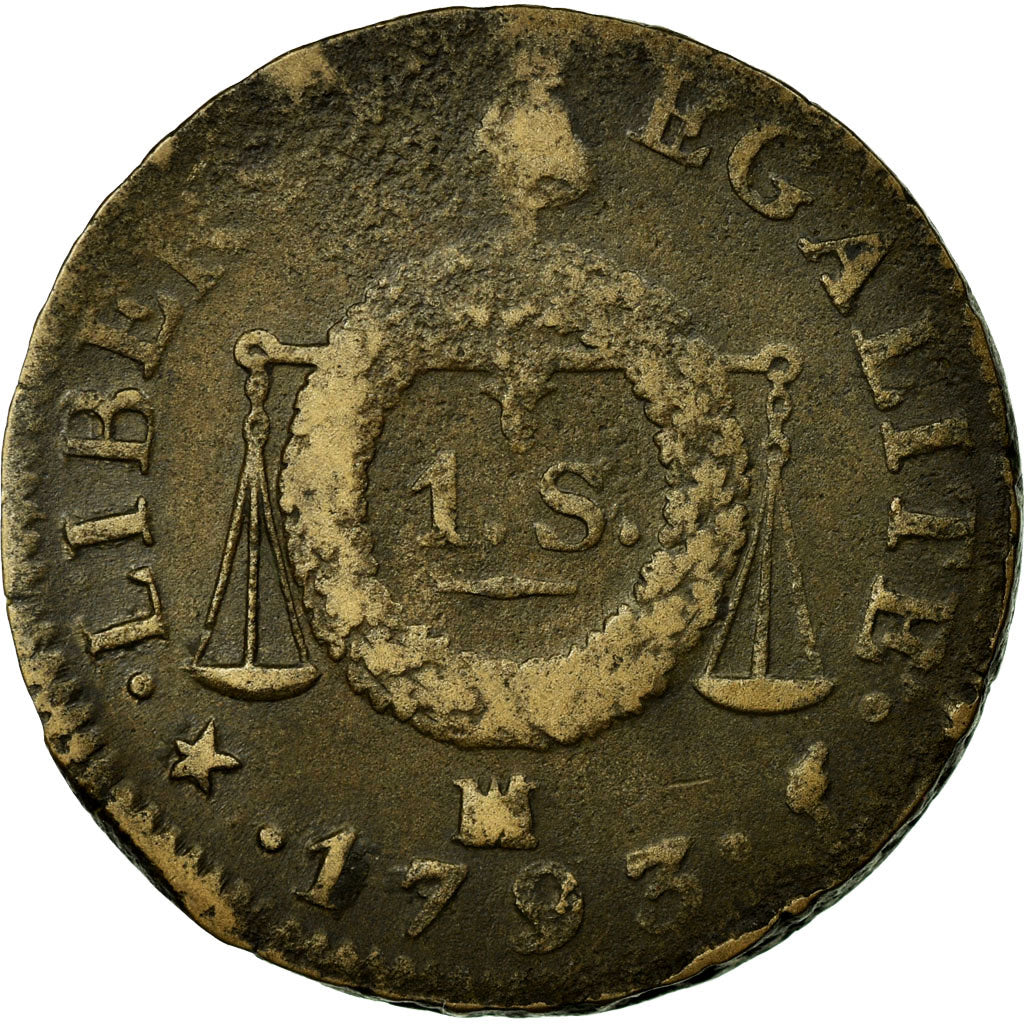 Munten, Frankrijk, Sol aux balances françoise, Sol, 1793, Marseille, FR+