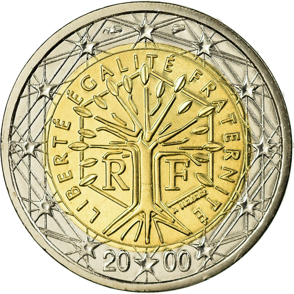 Francja, 2 Euro, 2000, Paris, MS(65-70), Bimetaliczny, KM:1289