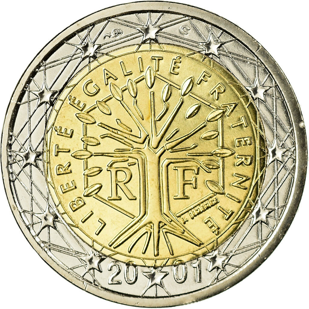 France, 2 Euro, 2001, MS(65-70), Bi-Metallic, KM:1289