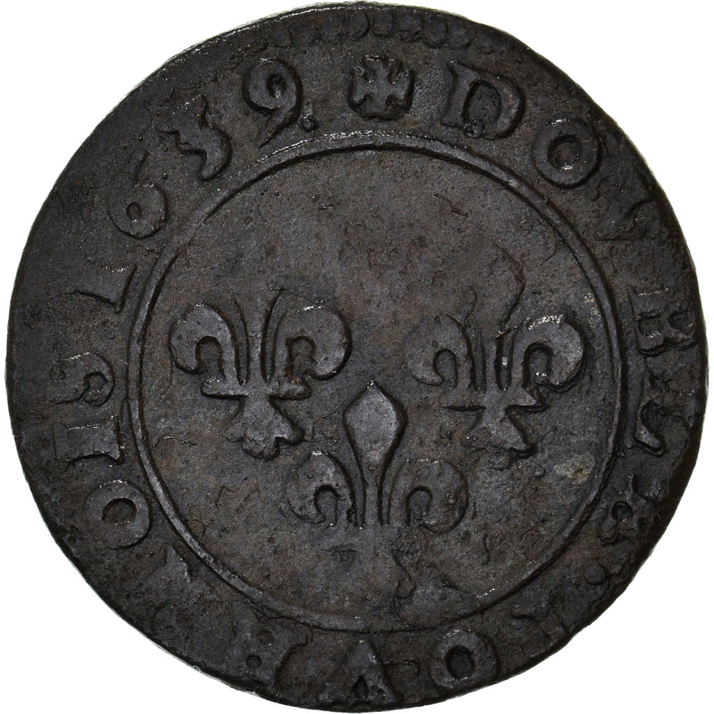 Monnaie, France, Louis XIII, Double tournois, buste laurée et drapé, Double