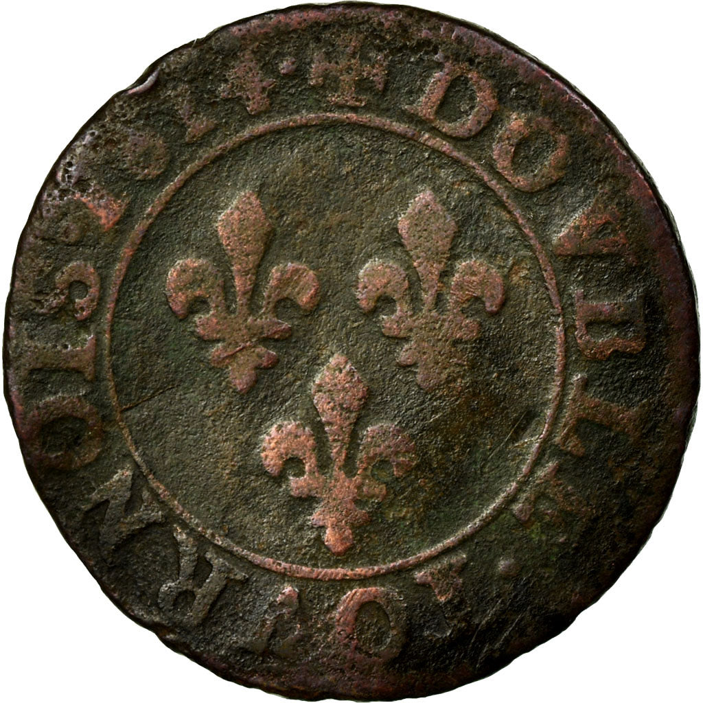 Moneta, Francja, Louis XIII, Double tournois, buste enfantin, Double Tournois