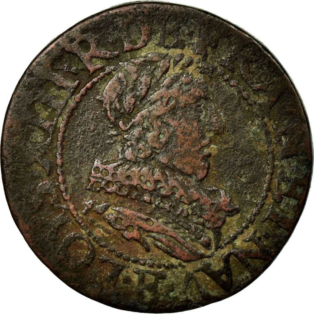 Coin, France, Louis XIII, Double tournois, buste juvénile au col fraisé