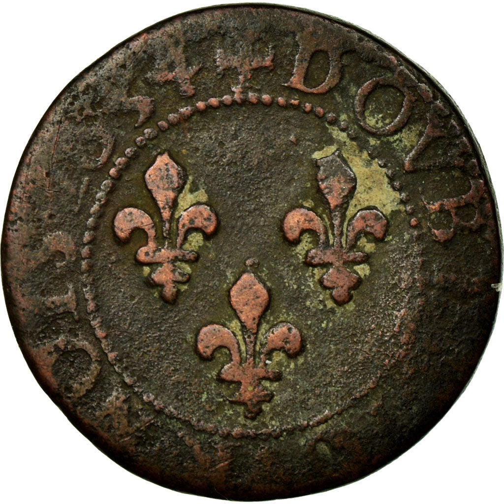 Coin, France, Louis XIII, Double tournois, buste juvénile au col fraisé