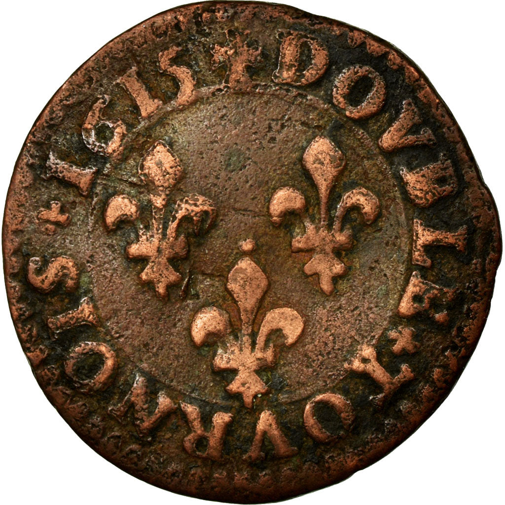 Moneta, Francia, Louis XIII, Double tournois, buste enfantin au col fraisé
