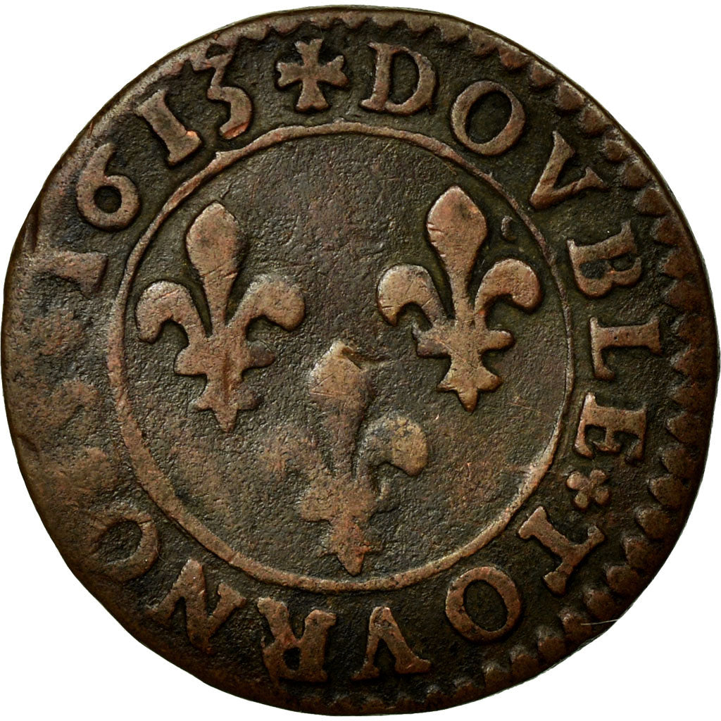 Moneda, Francia, Louis XIII, Double tournois, buste enfantin au col fraisé
