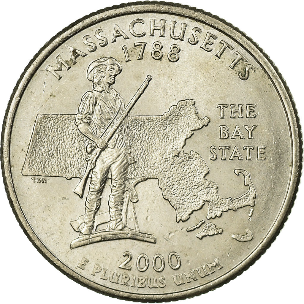 Moneta, Stati Uniti, Massachusetts, Quarter, 2000, U.S. Mint, Denver, BB, Rame