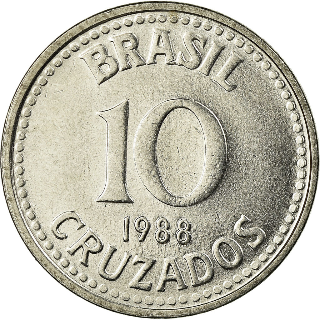 Coin, Brazil, 10 Cruzados, 1988, AU(55-58), Stainless Steel, KM:607