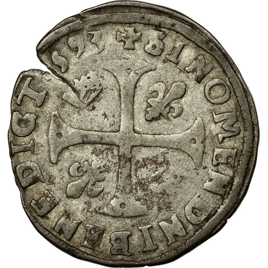 Coin, France, Douzain 9ème Type, 1593, Clermont, EF(40-45), Billon