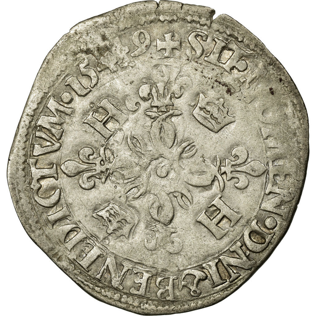 Münze, Frankreich, Douzain aux croissants, 1549, Rouen, S+, Billon