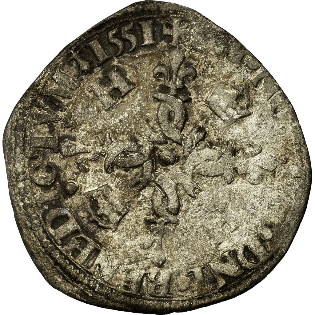 Moneta, Francja, Douzain aux croissants, 1551, Nantes, VF(30-35), Bilon