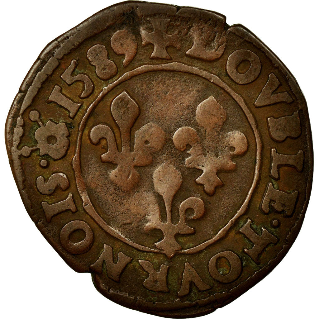 Coin, France, Double Tournois, 1589, Rouen, VF(20-25), Copper, Duplessy:1152