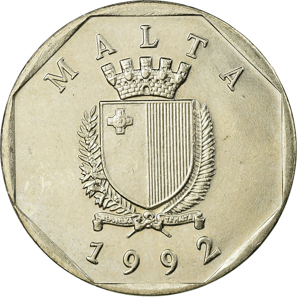 Coin, Malta, 50 Cents, 1992, EF(40-45), Copper-nickel, KM:98