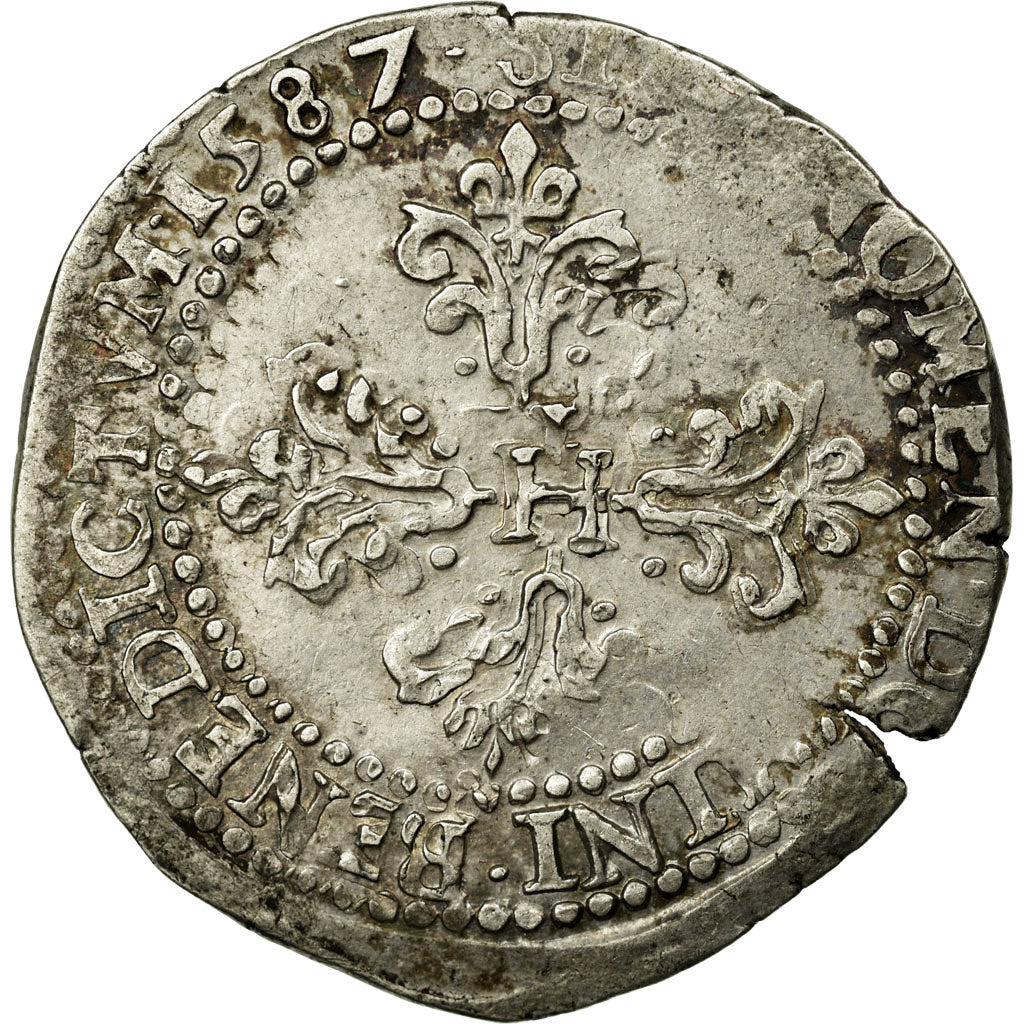 Moneda, Francia, Demi Franc, 1587, Rouen, BC+, Plata, Duplessy:1131