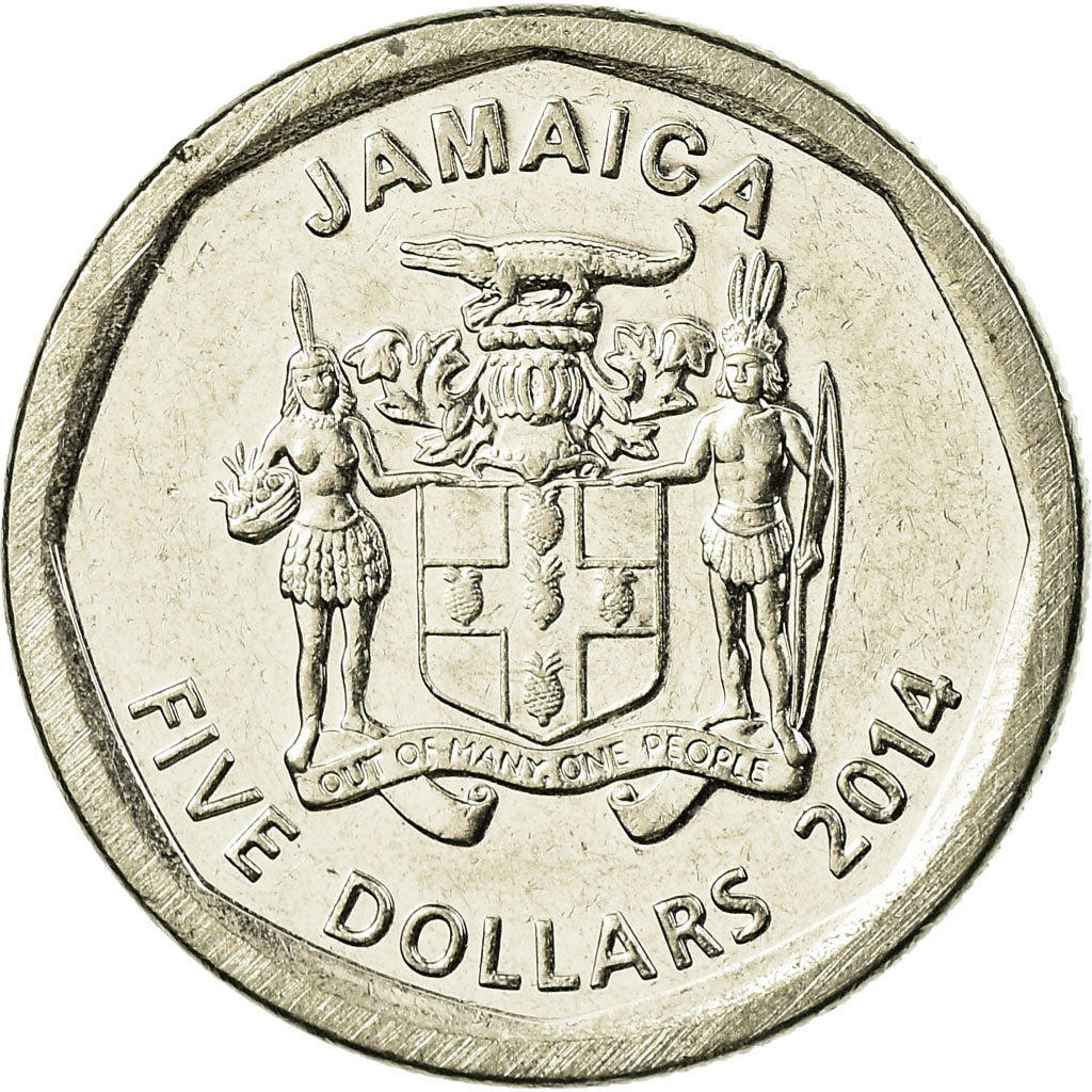 Coin, Jamaica, 5 Dollars, 2014, EF(40-45), Nickel plated steel