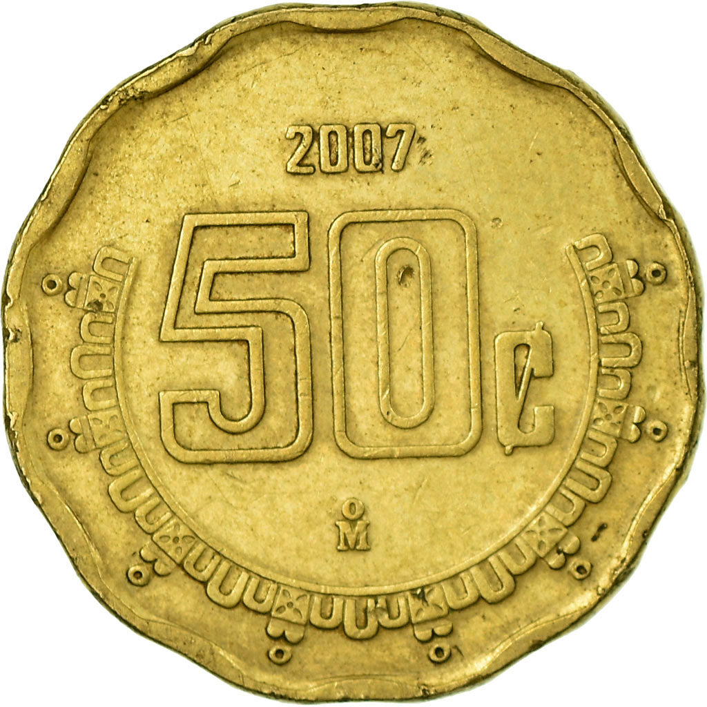 Moneta, Mexico, 50 Centavos, 2007, Mexico City, EF(40-45), Aluminium-Brąz