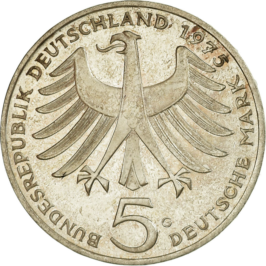 Coin, GERMANY - FEDERAL REPUBLIC, 5 Mark, 1975, Karlsruhe, Germany, EF(40-45)