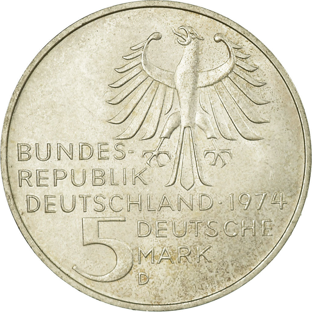 Moneta, GERMANIA - REPUBBLICA FEDERALE, 5 Mark, 1974, Munich, Germany, BB