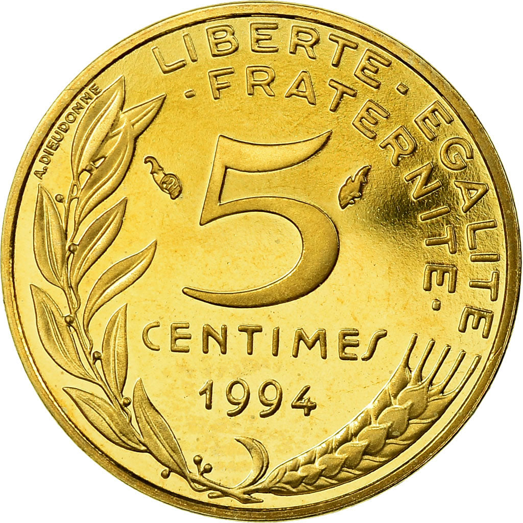 Munten, Frankrijk, Marianne, 5 Centimes, 1994, Paris, Proof, FDC