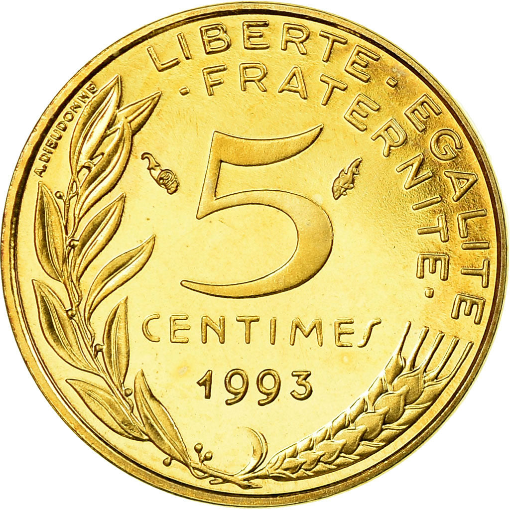 Moneta, Francja, Marianne, 5 Centimes, 1993, Paris, Proof, MS(65-70)