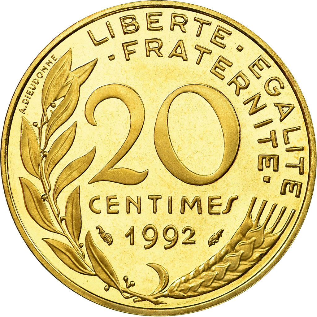 Moneda, Francia, Marianne, 20 Centimes, 1992, Paris, Proof, FDC, Aluminio -