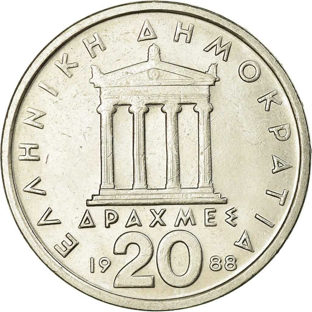 Coin, Greece, 20 Drachmes, 1988, AU(55-58), Copper-nickel, KM:133