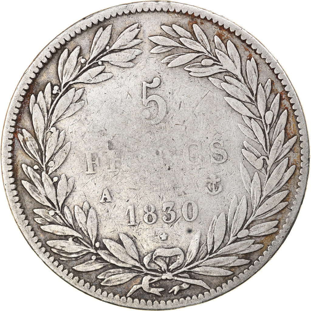 Moneda, Francia, Louis-Philippe, 5 Francs, 1830, Paris, BC+, Plata, KM:735.1
