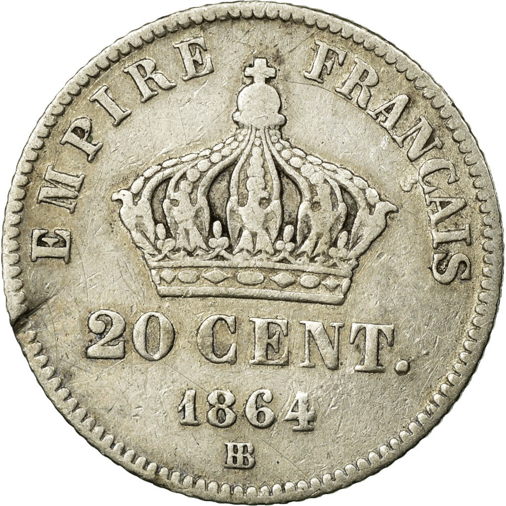 Monnaie, France, Napoleon III, Napoléon III, 20 Centimes, 1864, Strasbourg