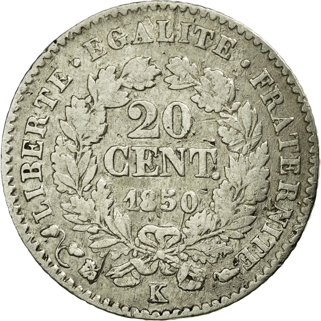 Monnaie, France, Cérès, 20 Centimes, 1850, Bordeaux, TB+, Argent, KM:758.3