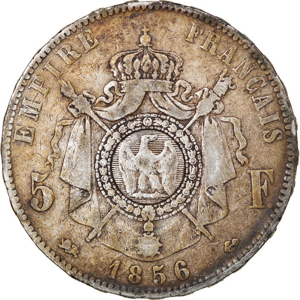 Moneta, Francja, Napoleon III, Napoléon III, 5 Francs, 1856, Lyon, VF(20-25)