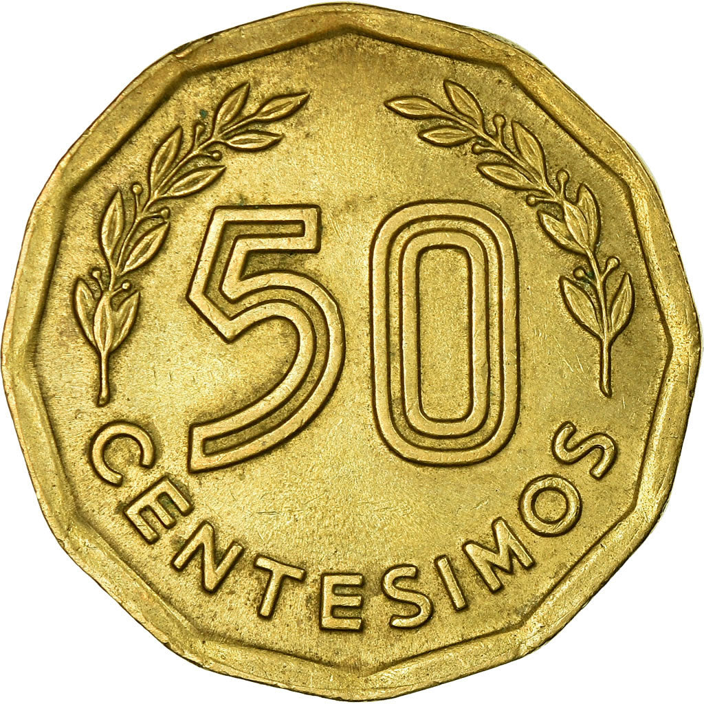 Moeda, Uruguai, 50 Centesimos, 1977, Santiago, EF(40-45), Alumínio-Bronze