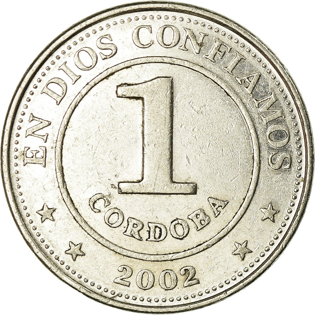 Moneda, Nicaragua, Cordoba, 2002, MBC, Níquel recubierto de acero, KM:101