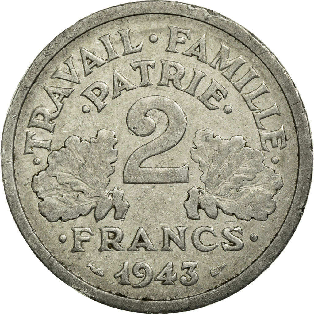 Monnaie, France, Bazor, 2 Francs, 1943, Beaumont le Roger, TB, Aluminium