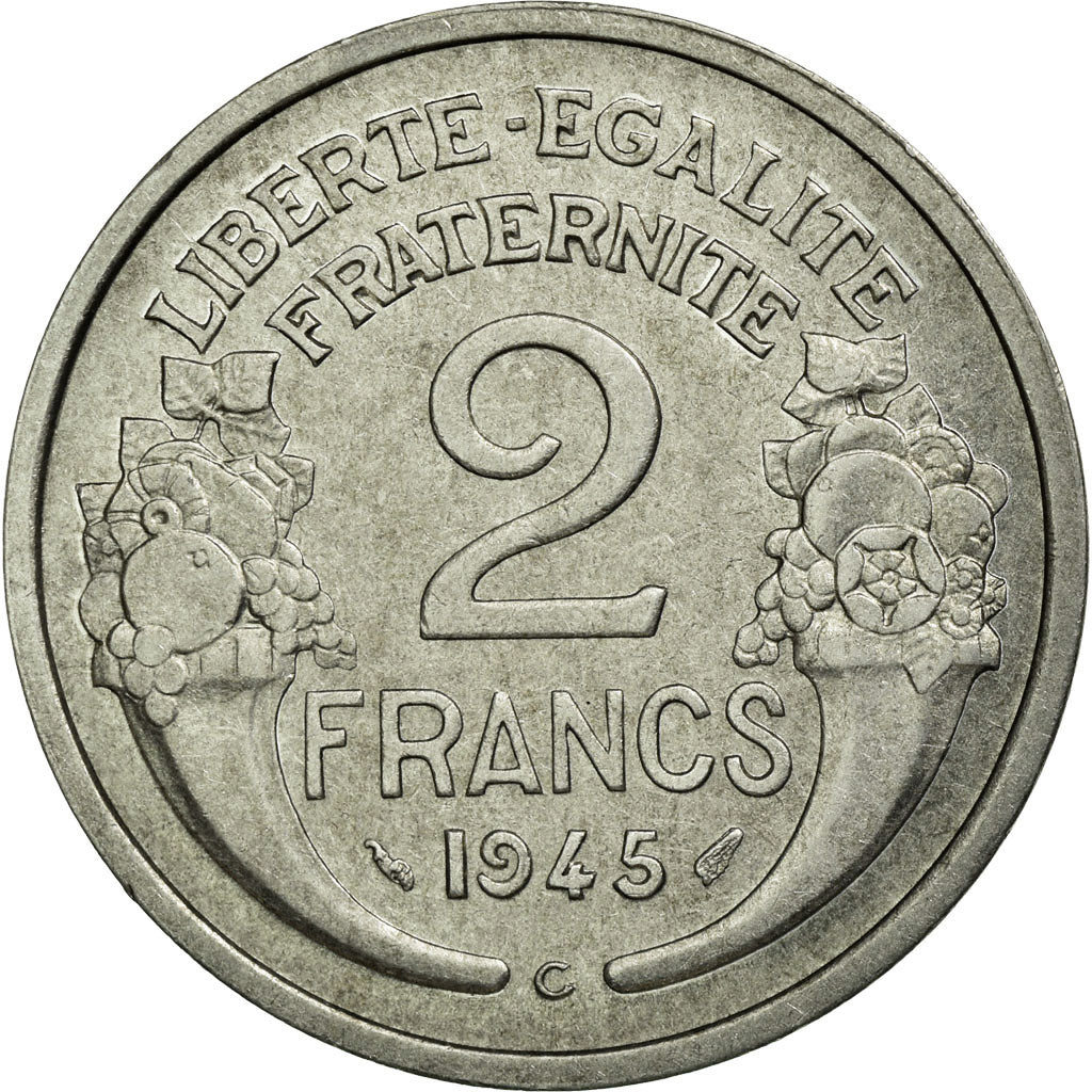 Moneta, Francja, Morlon, 2 Francs, 1945, Castelsarrasin, AU(55-58), Aluminium