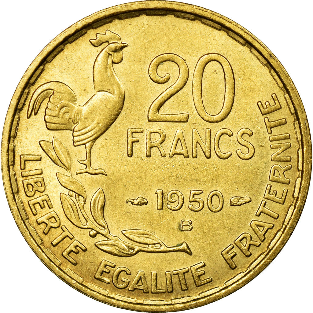 Coin, France, Guiraud, 20 Francs, 1950, Beaumont le Roger, AU(55-58)