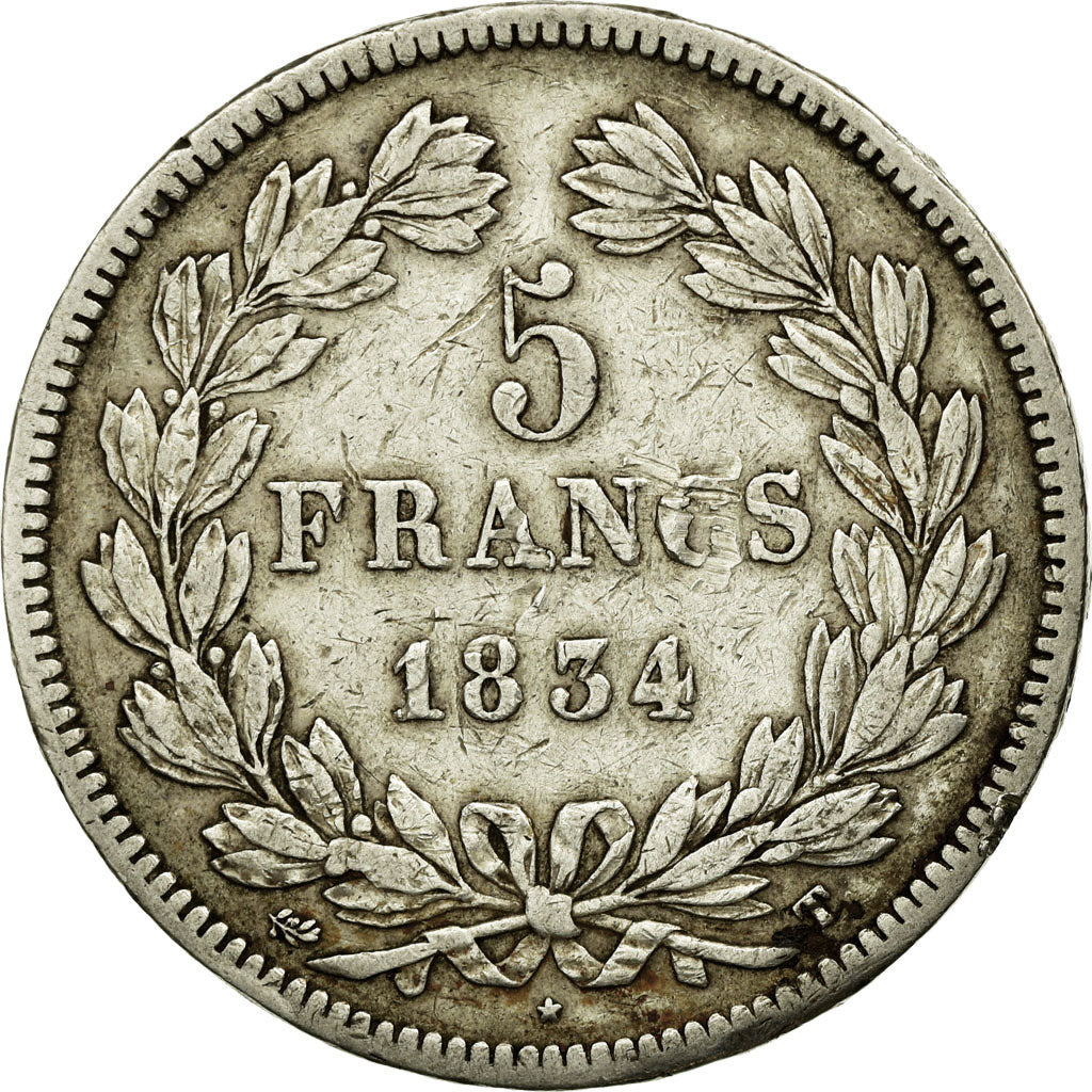 Coin, France, Louis-Philippe, 5 Francs, 1834, Nantes, VF(30-35), Silver