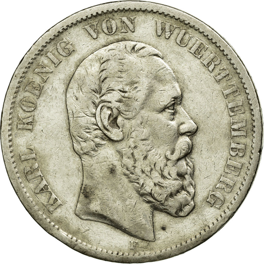 German States, WURTTEMBERG, Karl I, 5 Mark, 1876, Silver, EF(40-45), KM:623