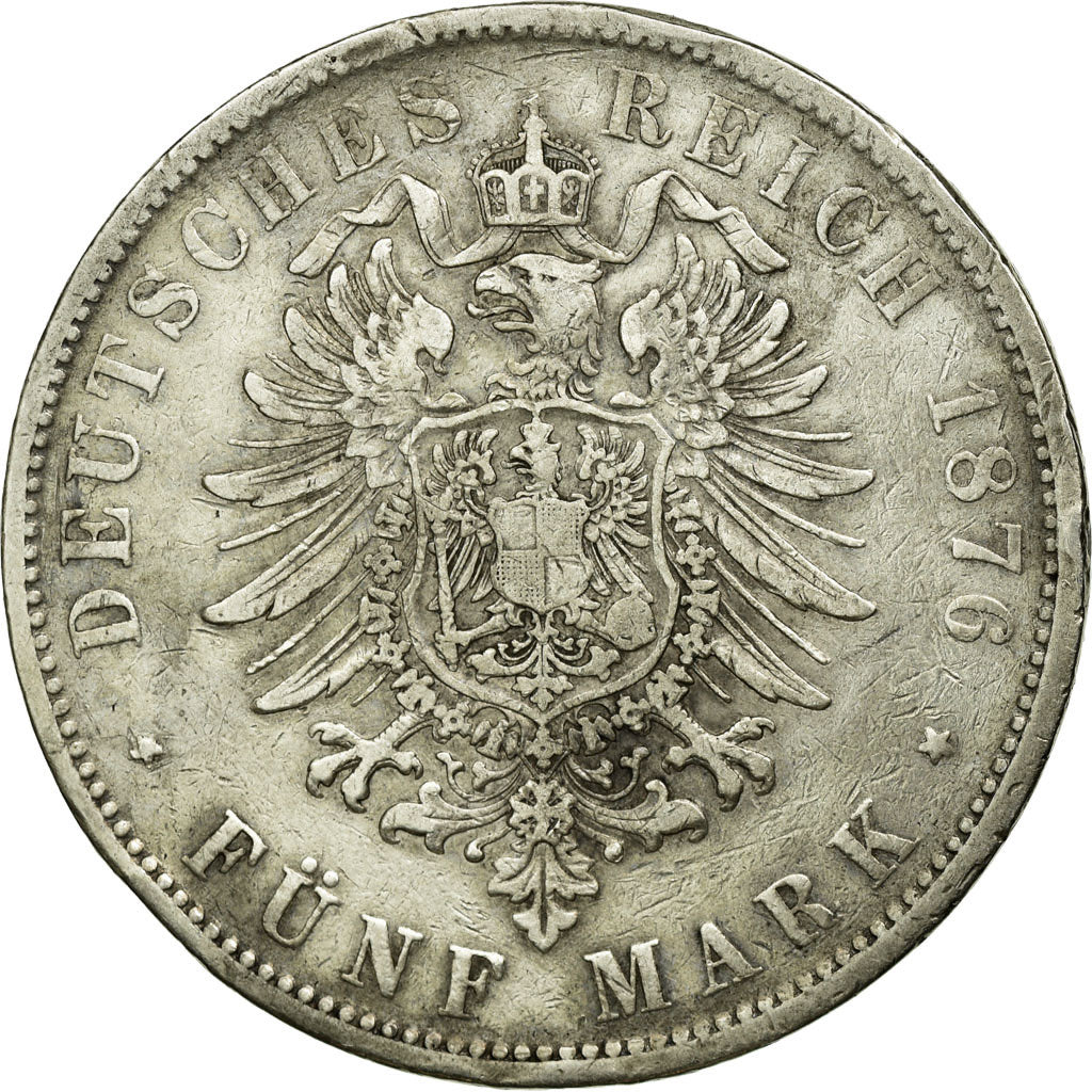 German States, WURTTEMBERG, Karl I, 5 Mark, 1876, Silver, EF(40-45), KM:623