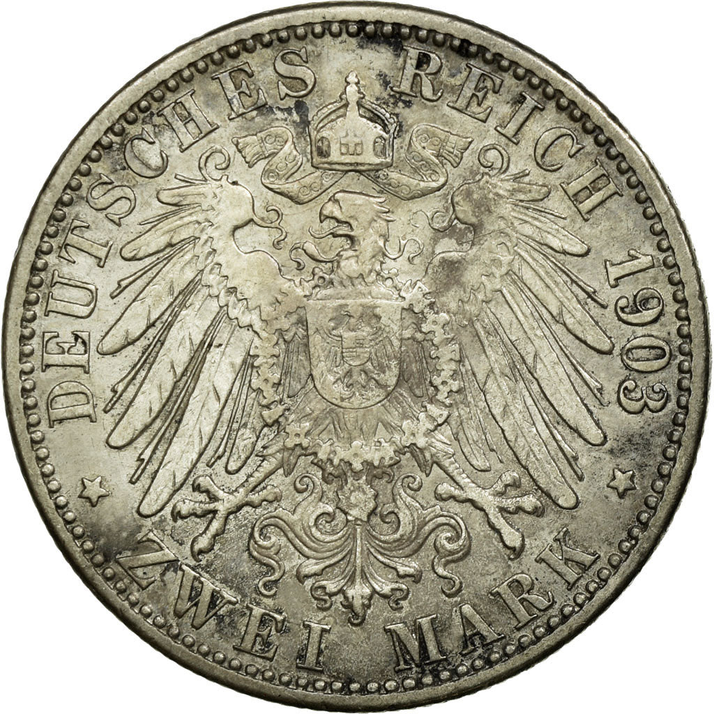 Munten, Duitse staten, BADEN, Friedrich I, 2 Mark, 1903, Stuttgart, ZF+, Zilver