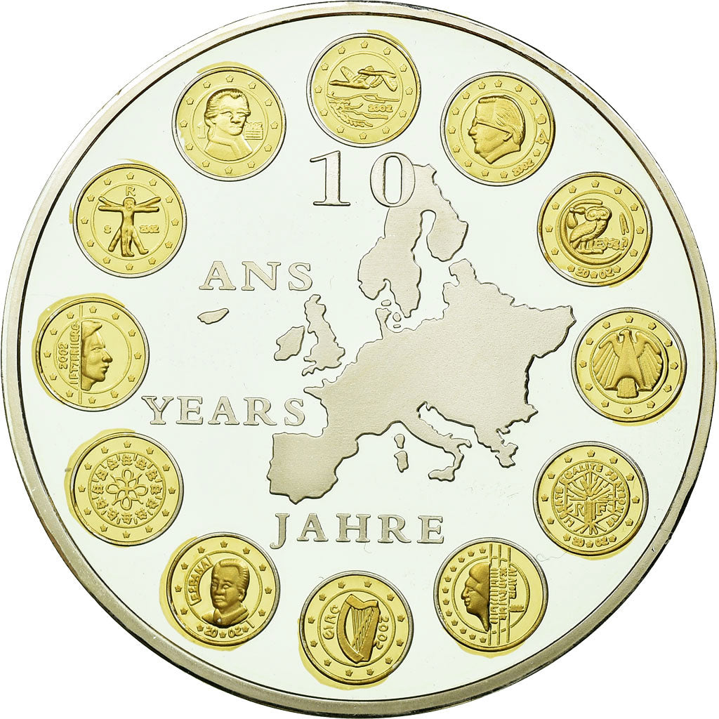 France, Medal, 10 ans de l'Euro, 2012, MS(65-70), Copper Plated Silver