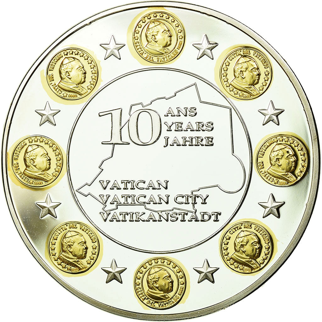 France, Medal, 10 ans de l'Euro, Vatican, 2012, MS(65-70), Copper Plated Silver
