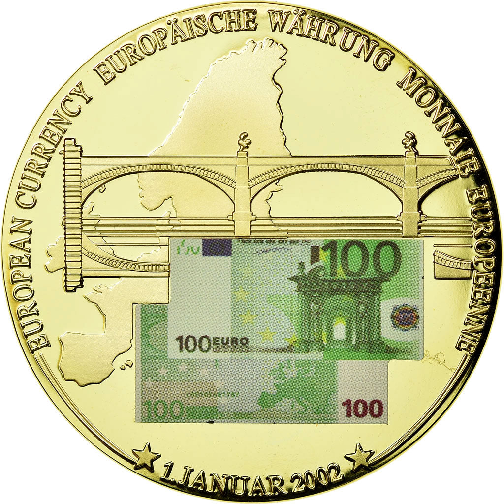 France, Médaille, Monnaie Européenne, Billet de 100 Euro, 2002, FDC, Copper