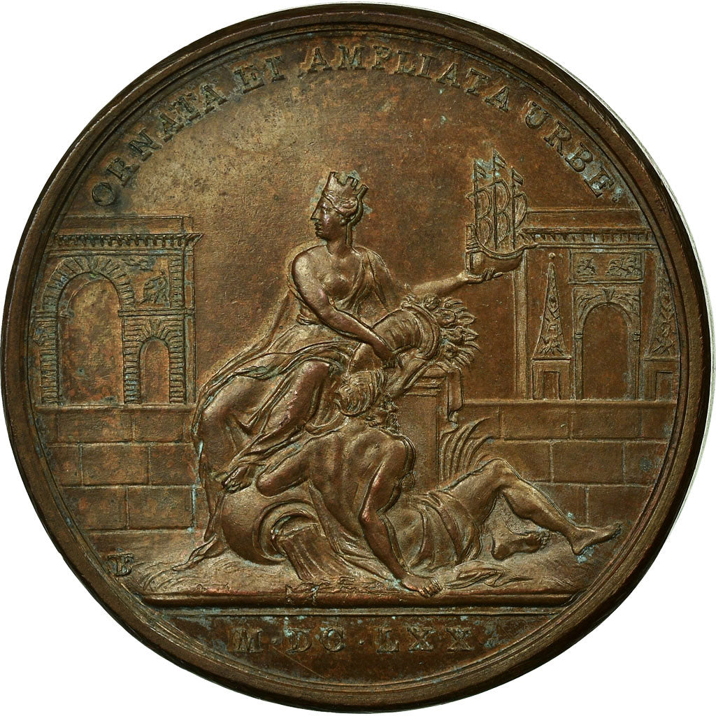 Francja, medal, Ludwik XIV, Agrandissement de Paris, 1670, Miedź, Mauger