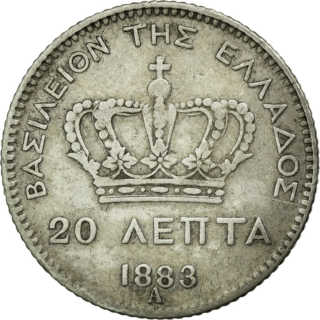 Coin, Greece, George I, 20 Lepta, 1883, Paris, EF(40-45), Silver, KM:44