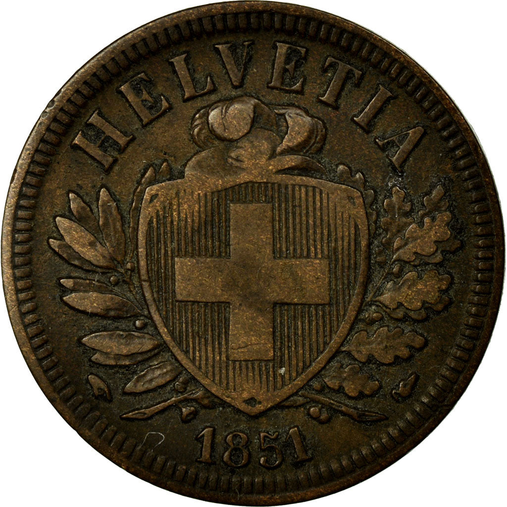 Coin, Switzerland, 2 Rappen, 1851, Paris, EF(40-45), Bronze